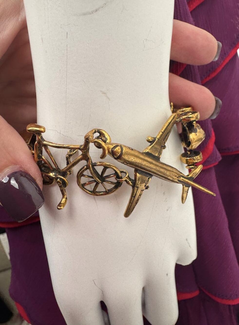Alcozer & J Transportation Charm Bracelet Gold Tone Car Plane Bike Train